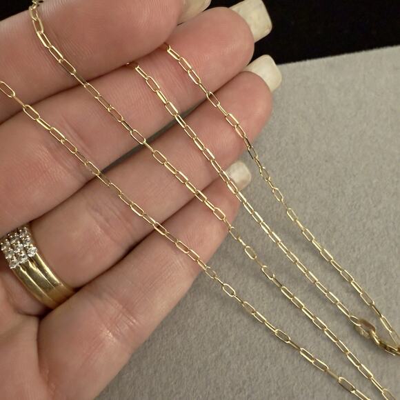Solid 10k Yellow Gold Paper Clip Necklace 20in 1.8mm~NEW - Picture 8 of 9
